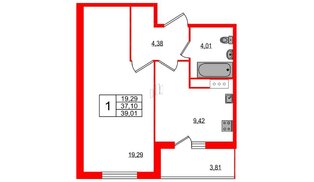 Квартира в ЖК All inclusive, 1 комнатная, 39.01 м², 11 этаж