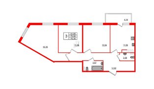 Квартира в ЖК All inclusive, 3 комнатная, 76.3 м², 7 этаж