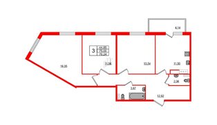 Квартира в ЖК All inclusive, 3 комнатная, 76.24 м², 11 этаж