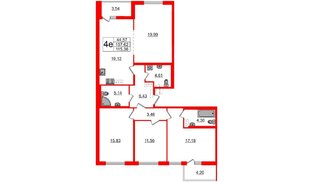 Квартира в ЖК «Черная Речка», 3 комнатная, 108 м², 11 этаж