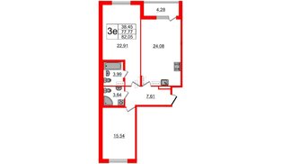 Квартира в ЖК «Черная Речка», 2 комнатная, 79.5 м², 8 этаж