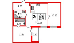 Квартира в ЖК «Черная Речка», 2 комнатная, 62 м², 13 этаж