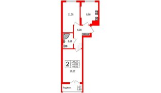 Квартира в ЖК Стерео-2, 2 комнатная, 46.52 м², 11 этаж