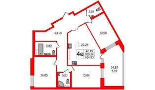 Квартира в ЖК Идеалист, 3 комнатная, 105.6 м², 6 этаж