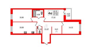 Квартира в ЖК Идеалист, 3 комнатная, 102.1 м², 5 этаж