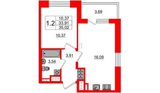 Апартаменты в ЖК 'Артлайн в Приморском', 1 комнатные, 33.91 м², 5 этаж