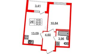 Квартира в ЖК 'Морская набережная', 1 комнатная, 34.2 м², 5 этаж