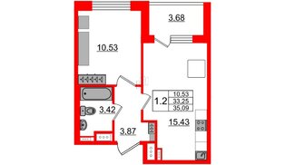 Апартаменты в ЖК 'Артлайн в Приморском', 1 комнатные, 33.25 м², 9 этаж