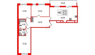 Квартира в ЖК Панорама парк Сосновка, 3 комнатная, 91.2 м², 2 этаж