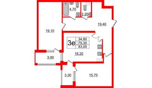 Квартира в ЖК PROMENADE, 2 комнатная, 84.73 м², 11 этаж