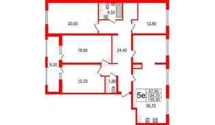 Квартира в ЖК PROMENADE, 4 комнатная, 139.3 м², 15 этаж