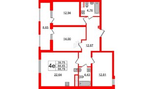Квартира в ЖК PROMENADE, 3 комнатная, 86.4 м², 12 этаж