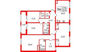 Квартира в ЖК PROMENADE, 4 комнатная, 145.7 м², 15 этаж