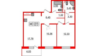Квартира в ЖК «Новое Горелово», 2 комнатная, 59.2 м², 6 этаж