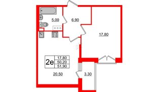 Квартира в ЖК Квартал Che, 1 комнатная, 51.7 м², 6 этаж