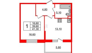 Квартира в ЖК Квартал Che, 1 комнатная, 41.5 м², 1 этаж