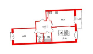 Квартира в ЖК Квартал Che, 2 комнатная, 69.5 м², 4 этаж