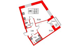 Квартира в ЖК Ariosto!, 1 комнатная, 49.73 м², 11 этаж