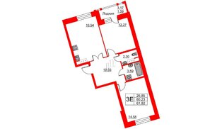 Квартира в ЖК Ariosto!, 2 комнатная, 61.82 м², 5 этаж
