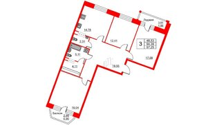 Квартира в ЖК Ariosto!, 3 комнатная, 97.25 м², 5 этаж