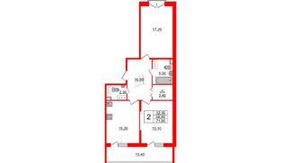 Квартира в ЖК Квартал Che, 2 комнатная, 73.2 м², 4 этаж