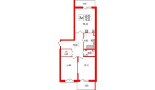 Квартира в ЖК Квартал Che, 2 комнатная, 80.4 м², 4 этаж