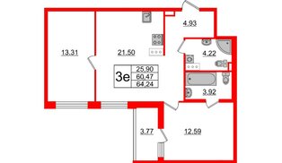Квартира в ЖК «Черная Речка», 2 комнатная, 62 м², 10 этаж