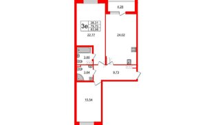 Квартира в ЖК «Черная Речка», 2 комнатная, 79.4 м², 3 этаж