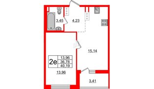 Квартира в ЖК «Черная Речка», 1 комнатная, 36.9 м², 13 этаж