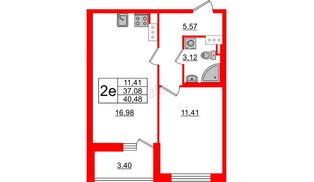 Квартира в ЖК «Черная Речка», 1 комнатная, 37.6 м², 11 этаж