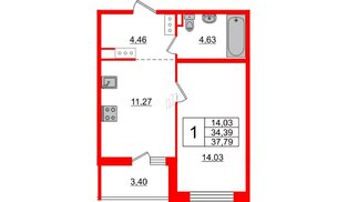 Квартира в ЖК «Черная Речка», 1 комнатная, 34.6 м², 10 этаж