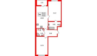 Квартира в ЖК «Черная Речка», 2 комнатная, 72.7 м², 2 этаж