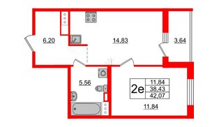 Квартира в ЖК «Черная Речка», 1 комнатная, 38.6 м², 10 этаж