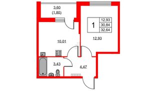 Квартира в ЖК Аквилон Sky, 1 комнатная, 32.5 м², 1 этаж