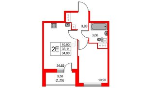 Квартира в ЖК Аквилон Sky, 1 комнатная, 34.9 м², 22 этаж