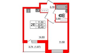 Квартира в ЖК Аквилон Sky, 1 комнатная, 35.48 м², 19 этаж