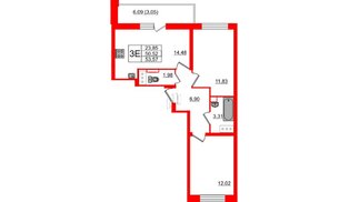 Квартира в ЖК Аквилон Sky, 2 комнатная, 53.57 м², 18 этаж