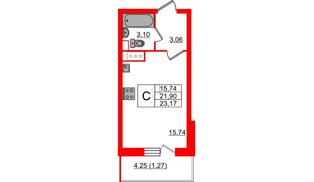 Квартира в ЖК Аквилон Sky, студия, 23.17 м², 17 этаж