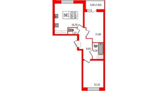 Квартира в ЖК Аквилон Sky, 2 комнатная, 52.39 м², 20 этаж