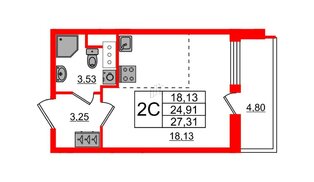 Квартира в ЖК «Чистое небо», студия, 24.91 м², 12 этаж