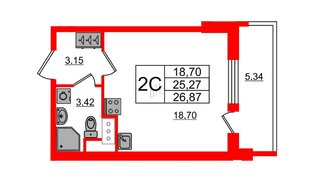 Квартира в ЖК «Чистое небо», студия, 24.7 м², 8 этаж