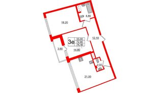 Квартира в ЖК 'Галактика', 2 комнатная, 73.9 м², 11 этаж