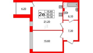 Квартира в ЖК 'Галактика', 1 комнатная, 52.2 м², 6 этаж