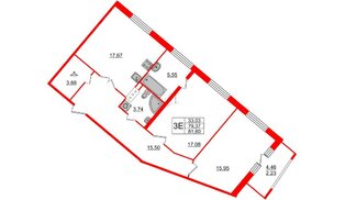 Квартира в ЖК Modum, 2 комнатная, 81.6 м², 11 этаж
