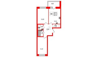 Квартира в ЖК «Северный», 2 комнатная, 55.13 м², 17 этаж