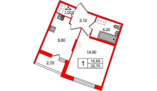Квартира в ЖК Ultra City 2.0, 1 комнатная, 32.2 м², 19 этаж