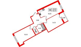 Квартира в ЖК Ultra City 2.0, 2 комнатная, 61.5 м², 9 этаж