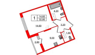 Квартира в ЖК Ultra City 2.0, 1 комнатная, 32.2 м², 15 этаж