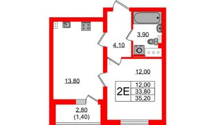 Квартира в ЖК 'Цивилизация', 1 комнатная, 35.2 м², 16 этаж