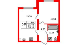 Квартира в ЖК 'Цивилизация', 1 комнатная, 35 м², 1 этаж